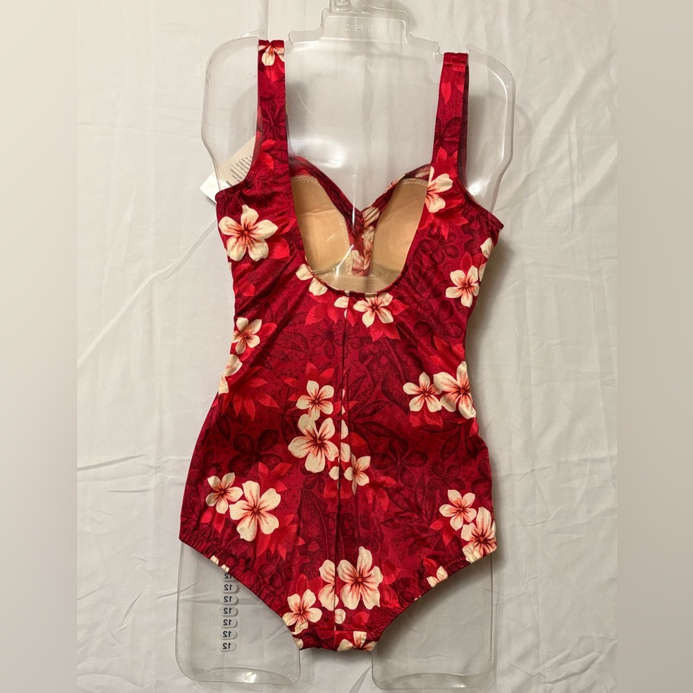 Floral Ruched Red One-Piece Swimsuit - Picture 2 of 4